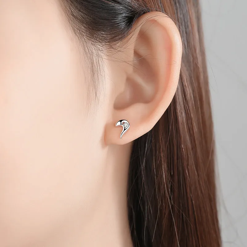 Splice Heart with Zircon Silver Studs Earrings for Women