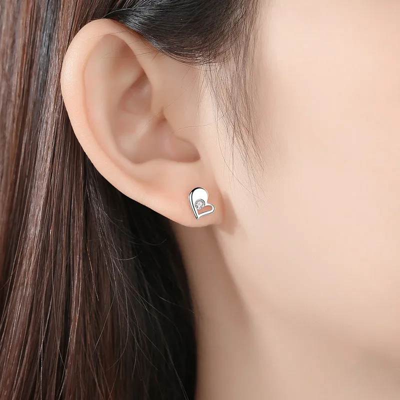 Splice Heart with Zircon Silver Studs Earrings for Women