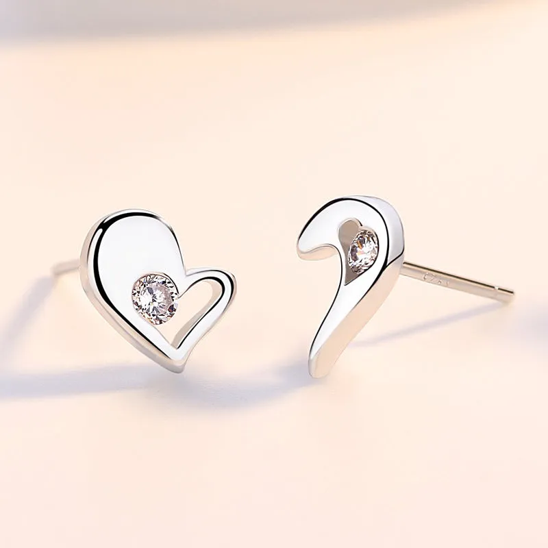 Splice Heart with Zircon Silver Studs Earrings for Women