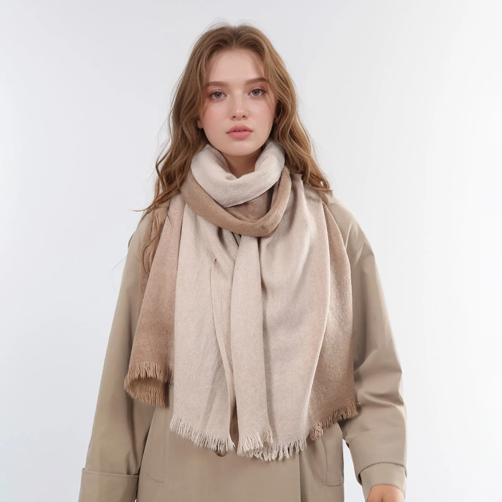 Spring Autumn Winter Thin High-end Gradient Two-tone Large Size Faux Cashmere Versatile Elegant Scarf