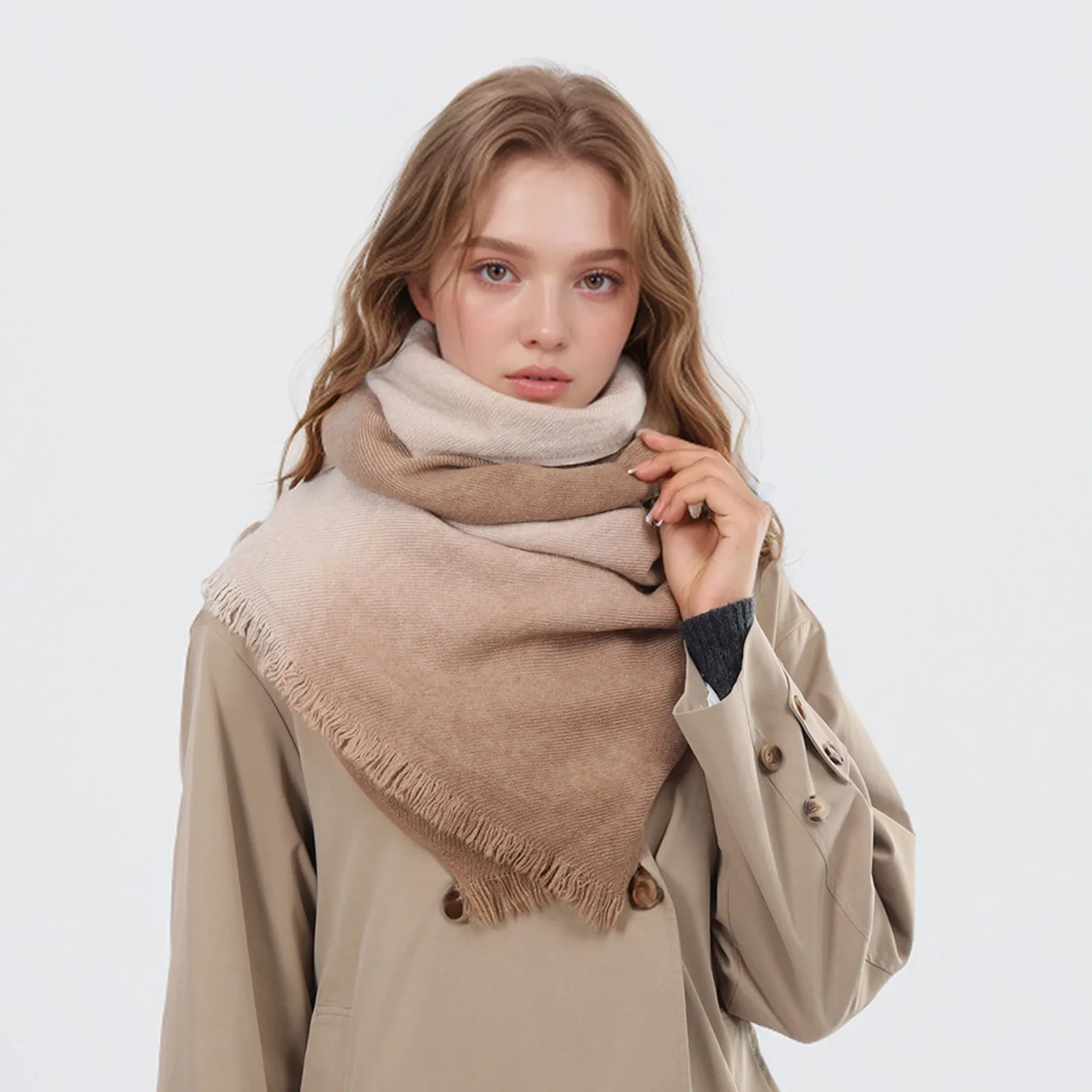 Spring Autumn Winter Thin High-end Gradient Two-tone Large Size Faux Cashmere Versatile Elegant Scarf