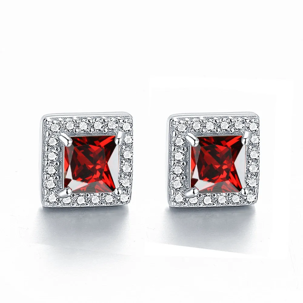 Square Zircon Soleste Halo Silver Studs Earrings for Women