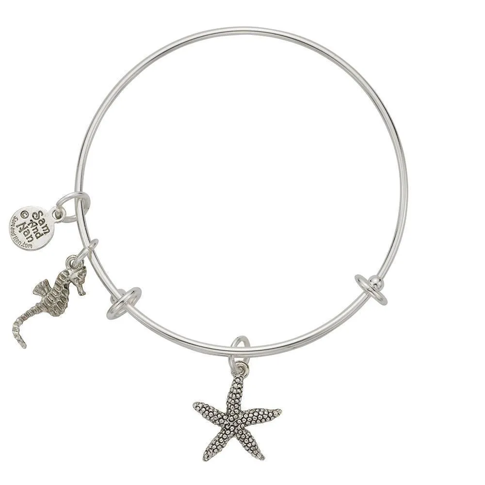 Starfish Seahorse Charm Bangle Bracelet