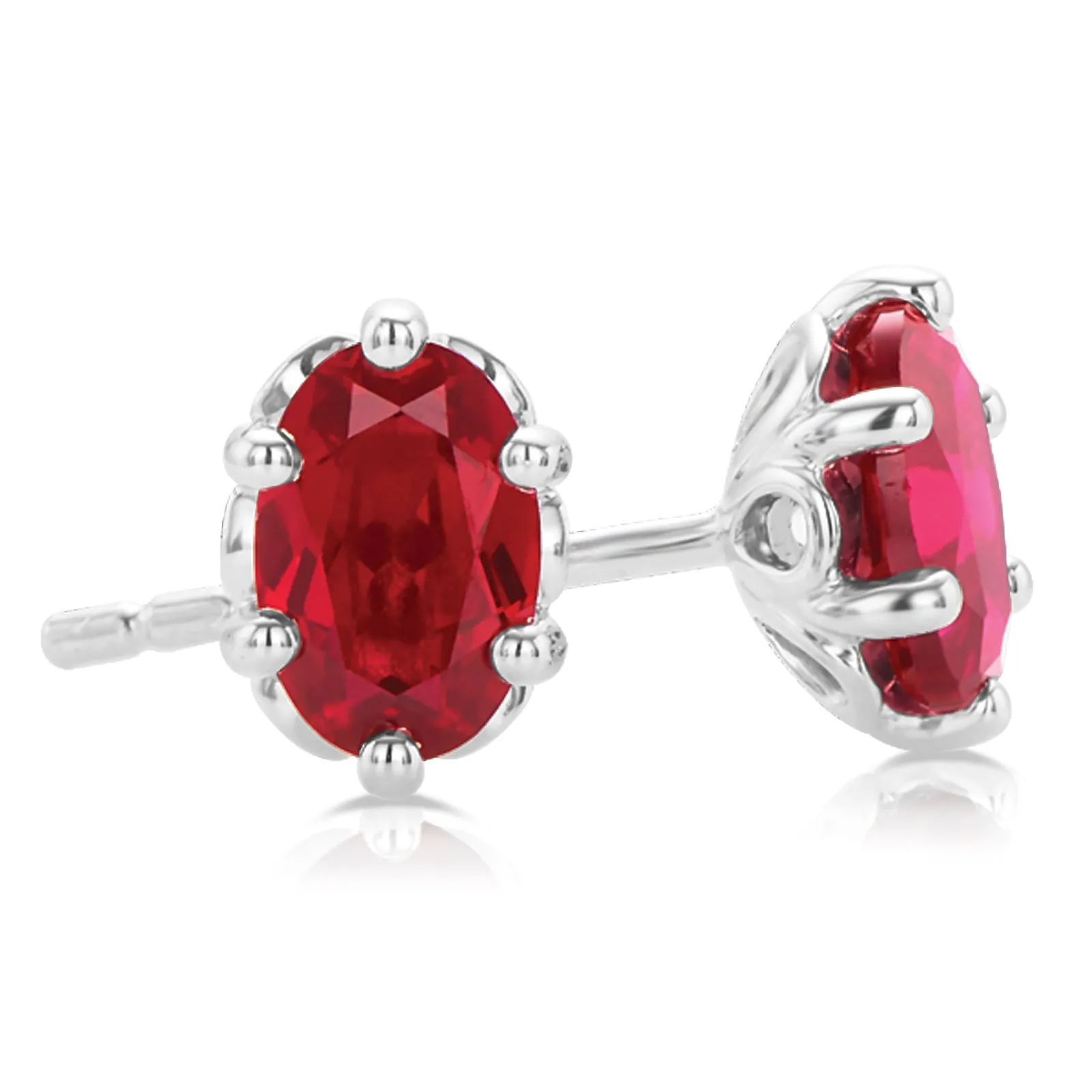 Sterling Silver 6x4mm Oval Cut Created Ruby Stud Earrings