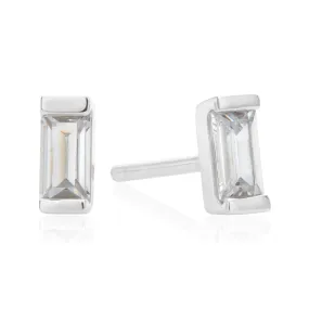 Sterling Silver Baguette White Cubic Zirconia Stud Earrings