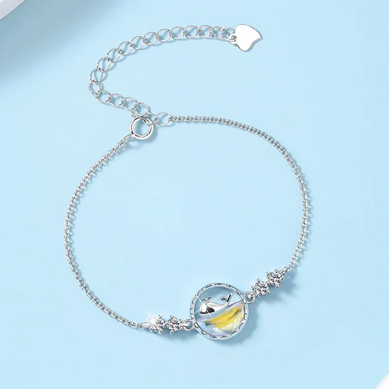 Sterling Silver Bracelet for Women with CZ and Aurora Borealis Crystal Cute Whale Pendant