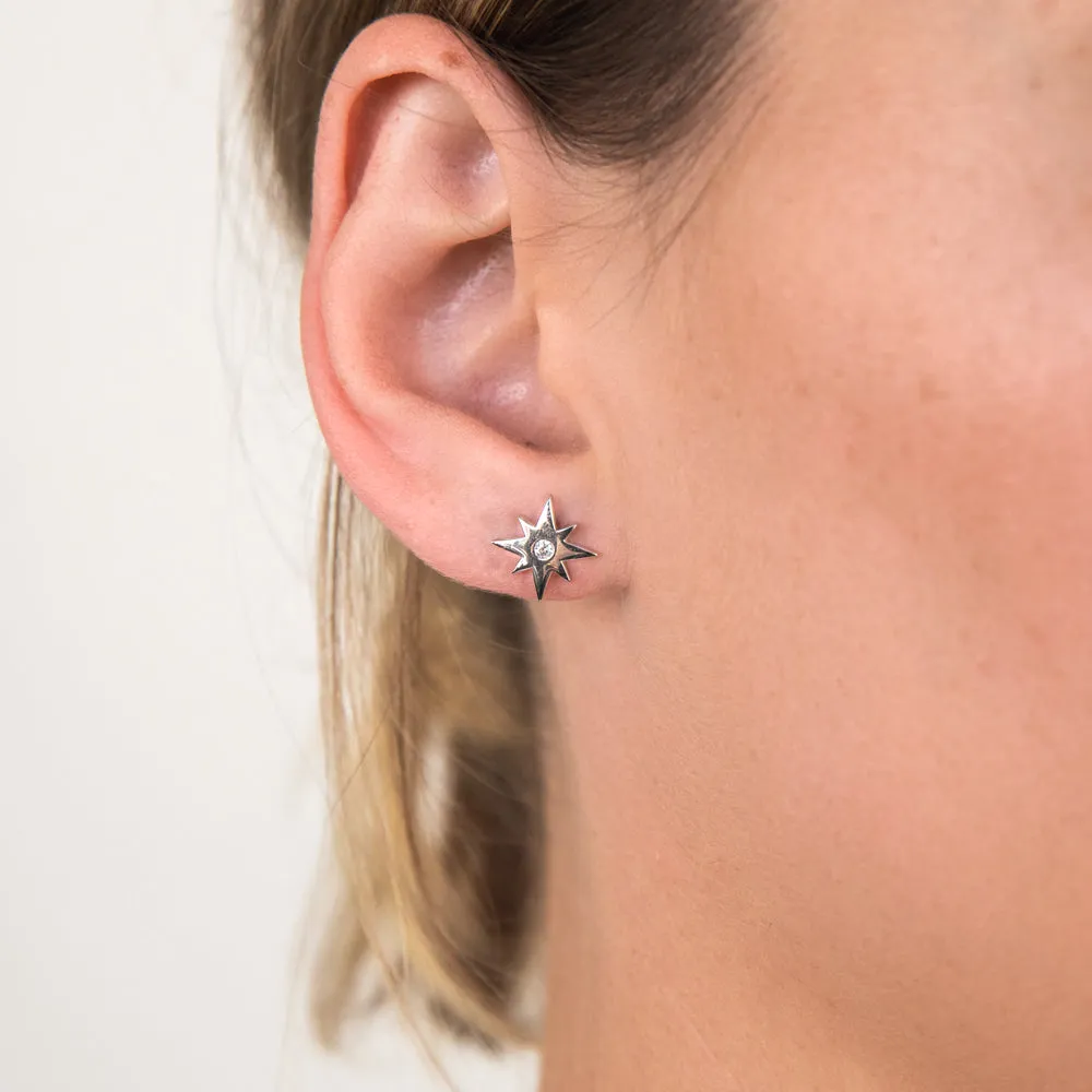 Sterling Silver Cubic Zirconia Star Stud Earrings