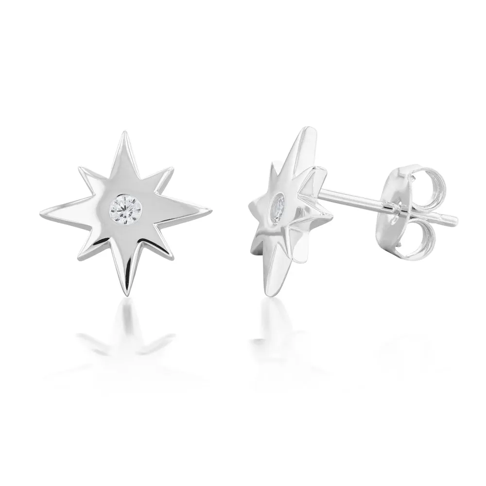 Sterling Silver Cubic Zirconia Star Stud Earrings