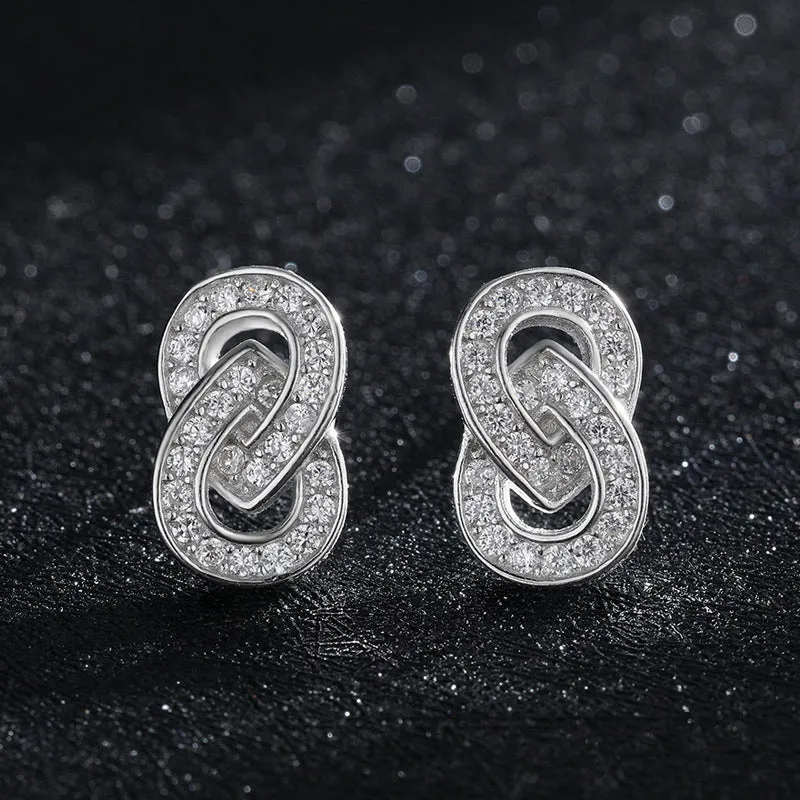 Sterling Silver Geometric Earrings with Micro-Inlaid Zircon