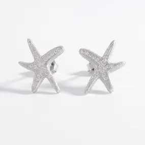 Sterling Silver Inlaid Zircon Starfish Earrings