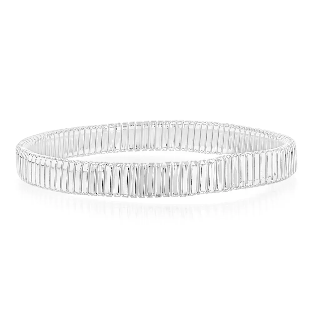 Sterling Silver Polished Wide Ribbed 68mm Bangle