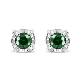 Sterling Silver Rose Cut Treated Green Diamond Solitaire Stud Earrings (0.25 cttw, Green Color, I2-I3 Clarity)