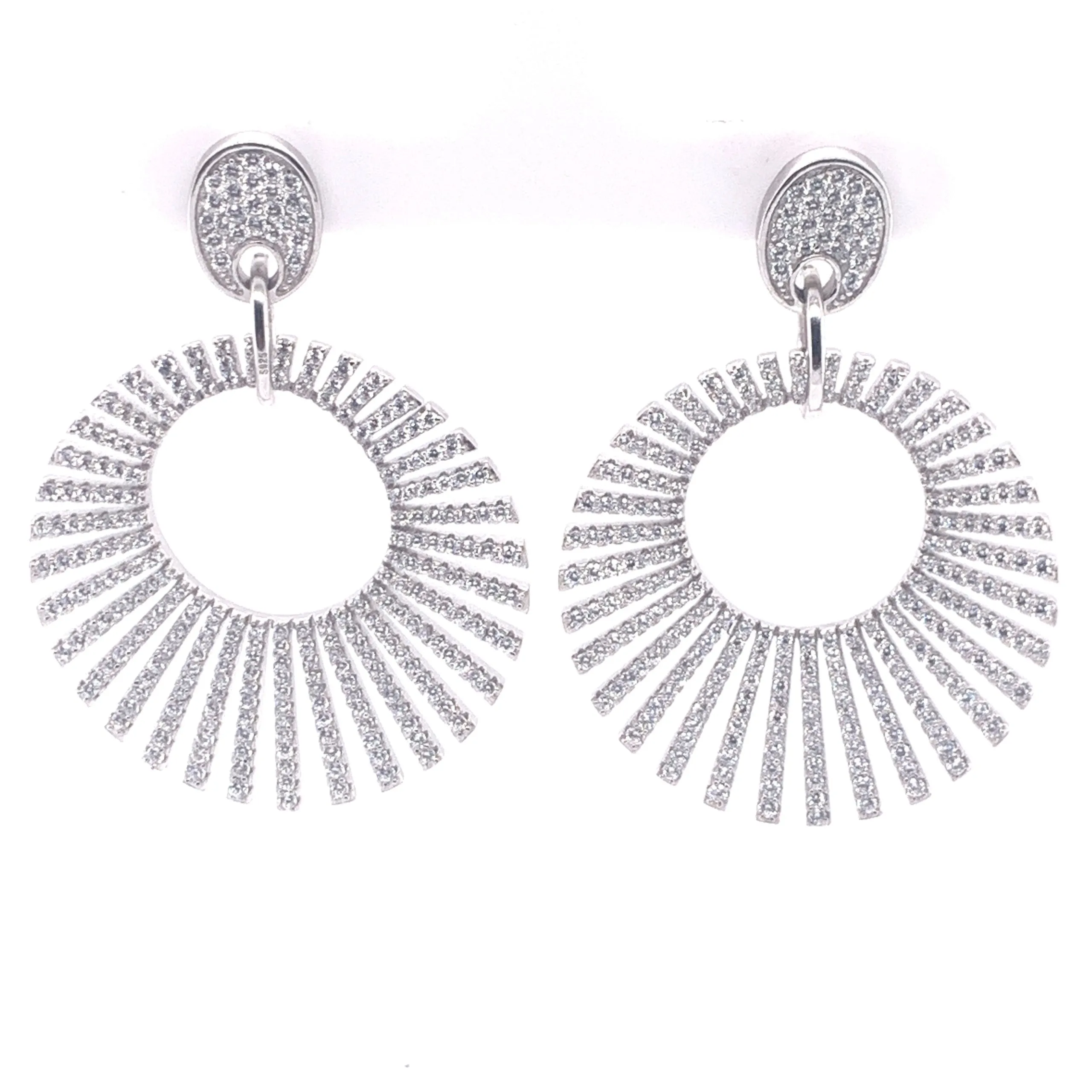 Sterling Silver Sunburst Crystal Dangle Earrings