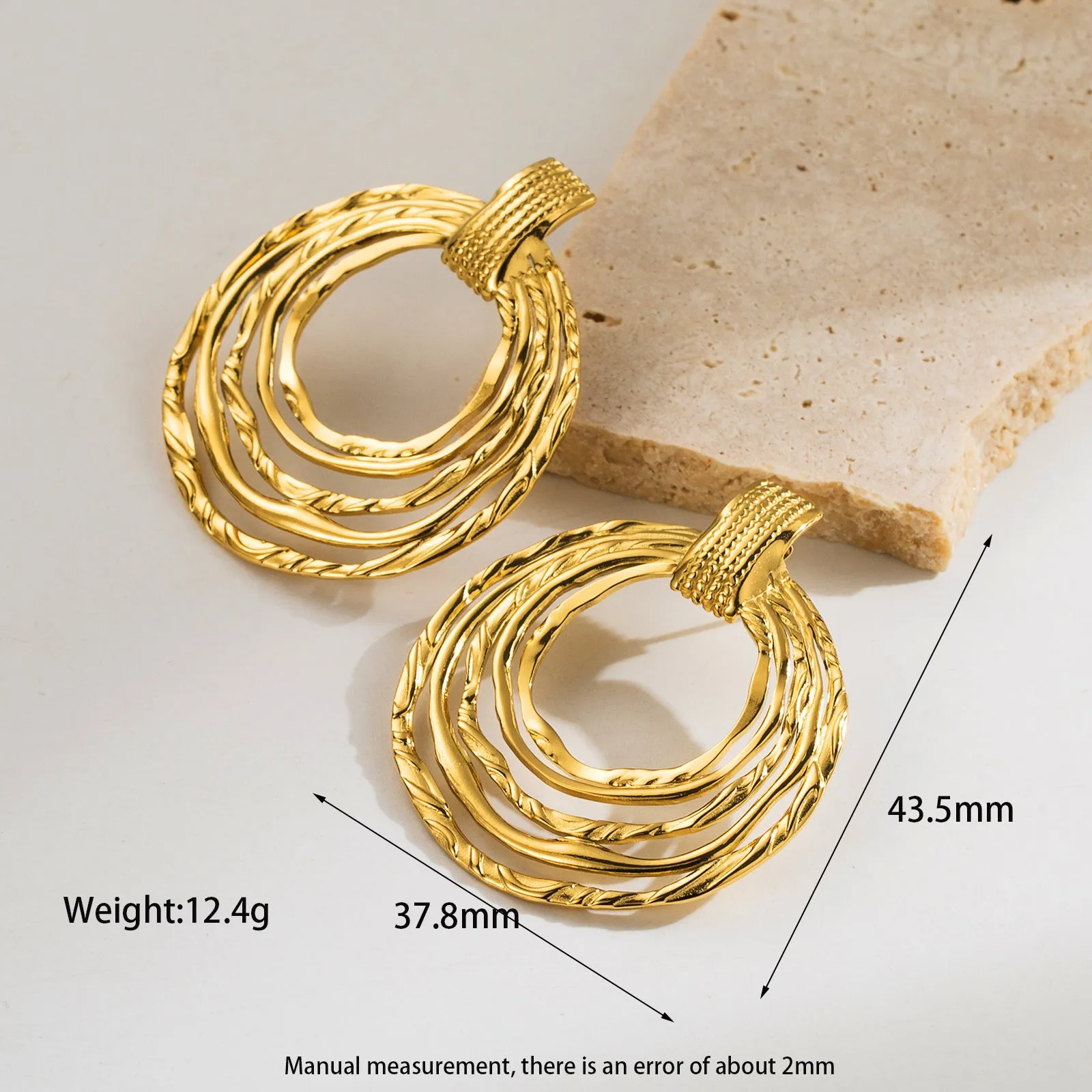 Style Retro Round Polishing Plating Inlay Stainless Steel Zircon 18k Gold Plated Drop Earrings