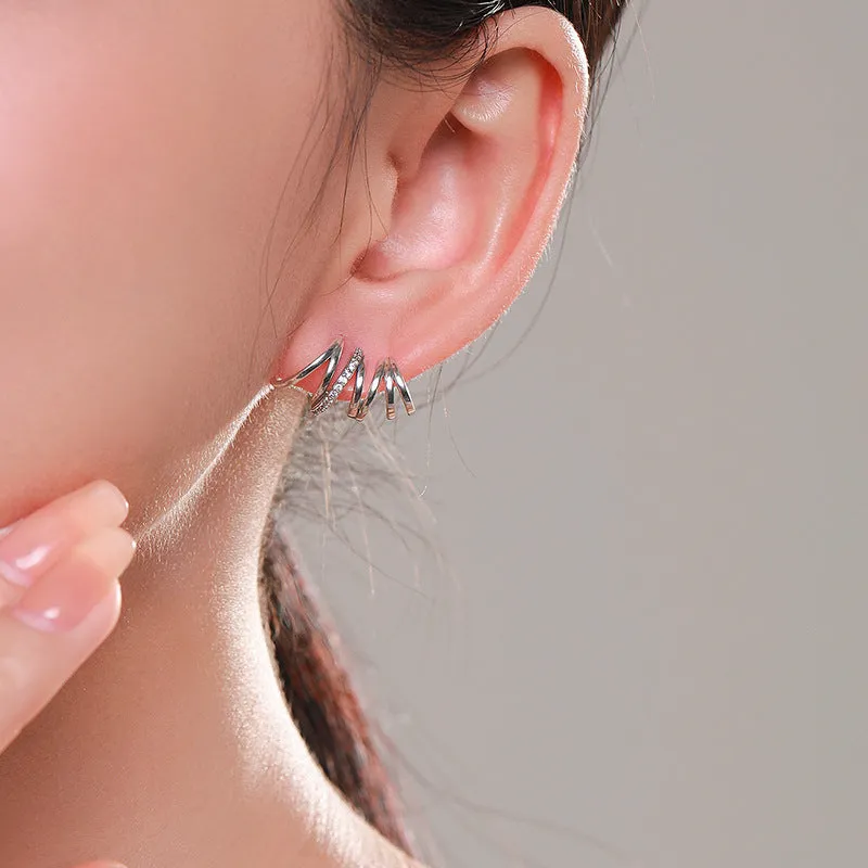 Stylish Sterling Silver Earrings with Zircons, European and American Inspired Trendy Ear Accessories