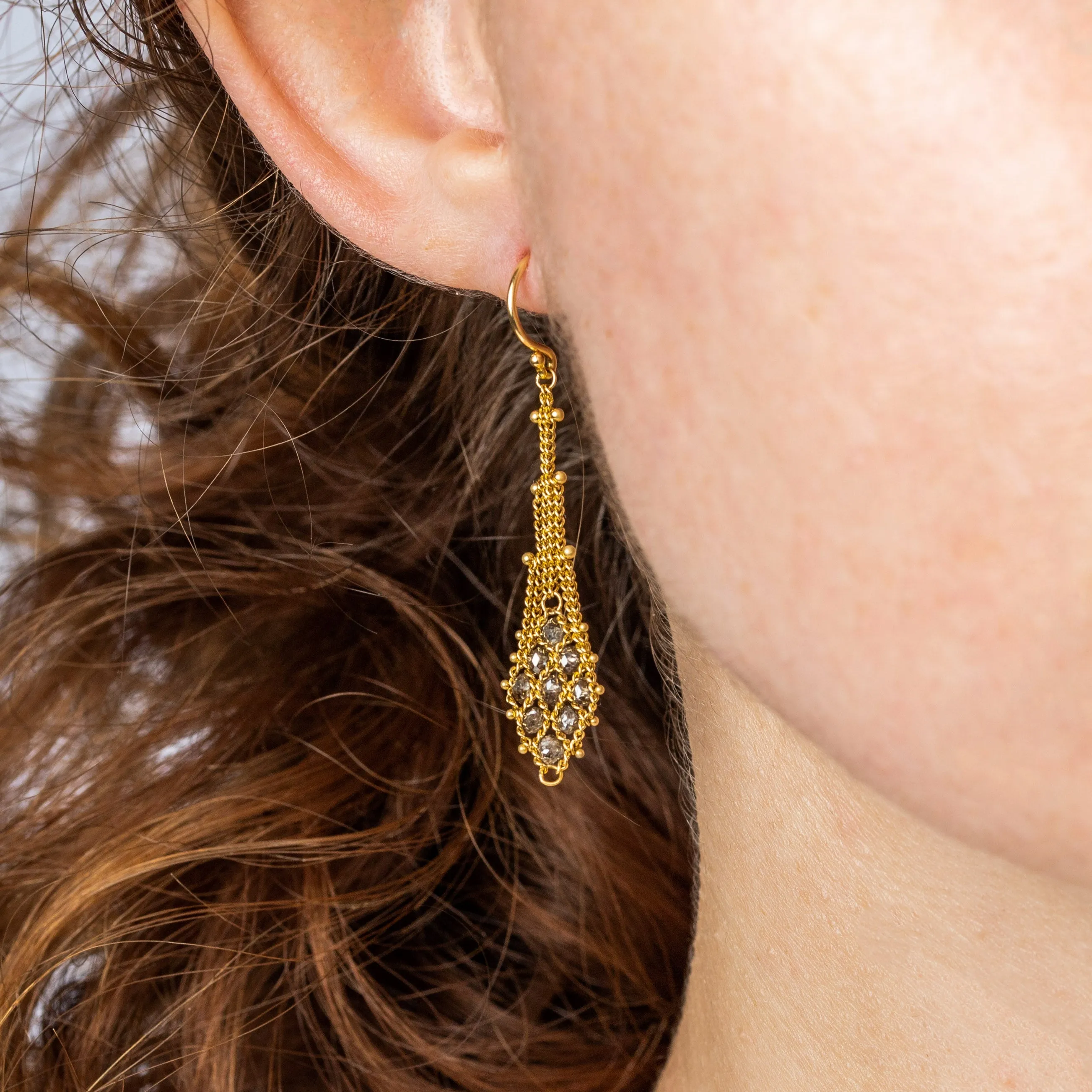 Suspended Lattice Earrings in Champagne Diamond