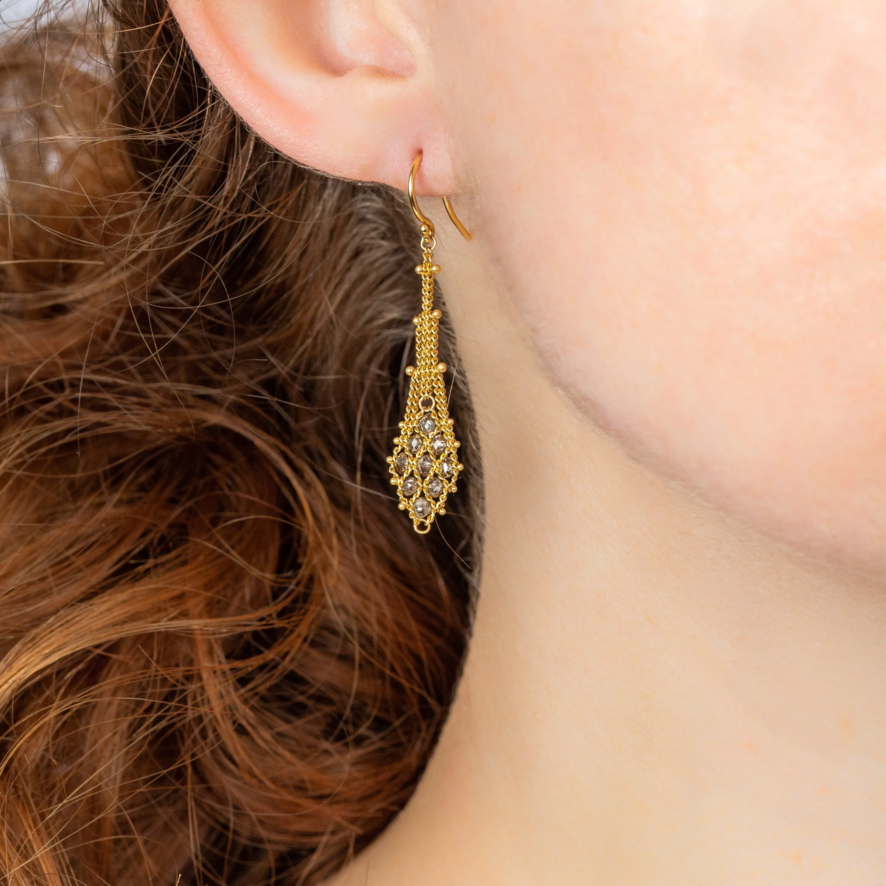 Suspended Lattice Earrings in Champagne Diamond