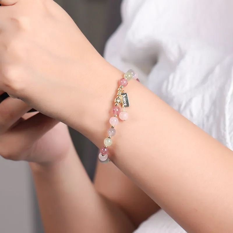 Sweet Strawberry Crystal Sterling Silver Bracelet for Women