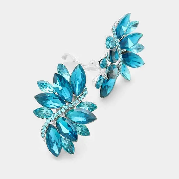 Swirl Blue Zircon Marquise Crystal Clip On Earrings