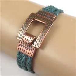 Teal Braided Leather Cuff Bracelet Woman's Bracelet