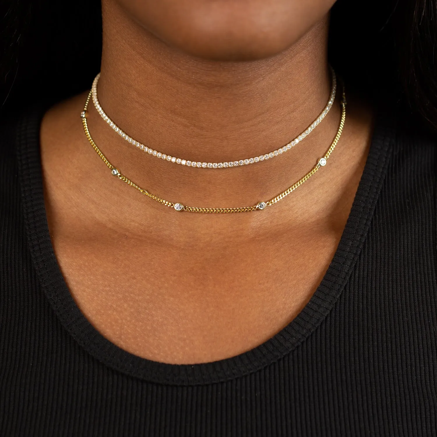 Tennis X Bezel Chain Choker Combo Set