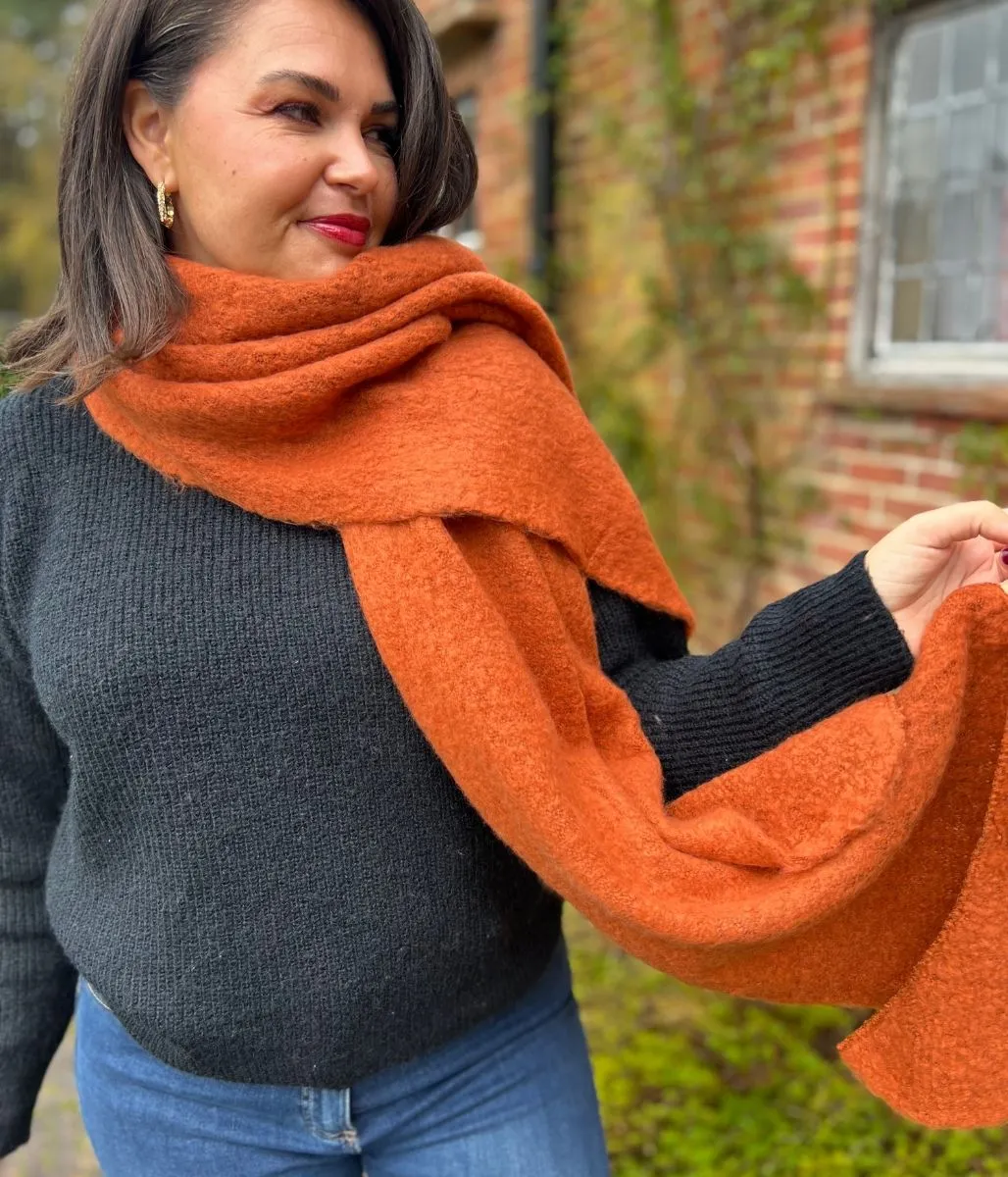 Terracotta Lucy Boucle Wool Blend Scarf