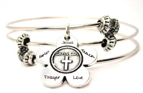 The Christian Flower Small Triple Style Expandable Bangle Bracelet