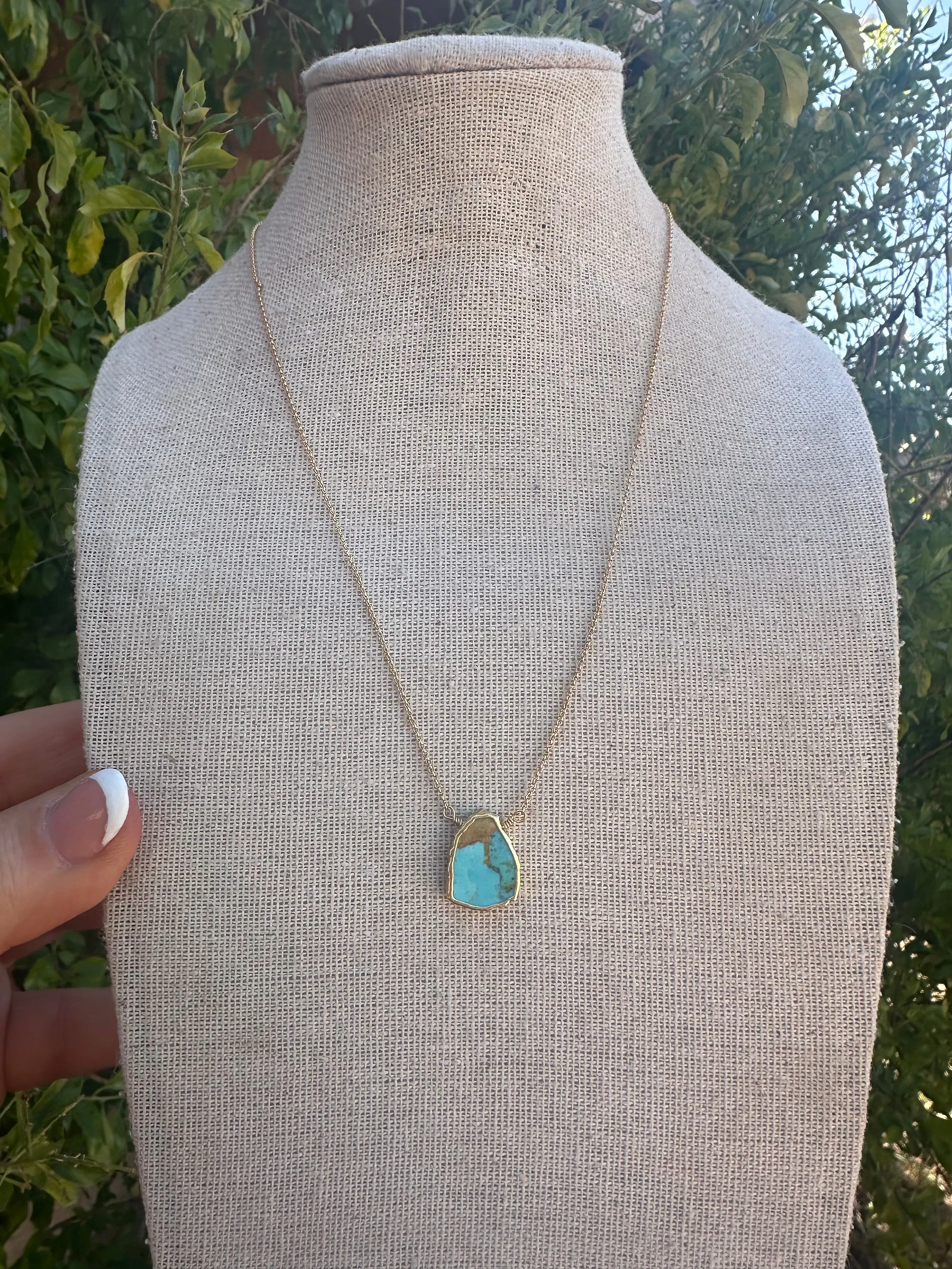 “The Golden Collection” Earth Wind Fire Handmade Natural Turquoise 14k Gold Plated Necklace