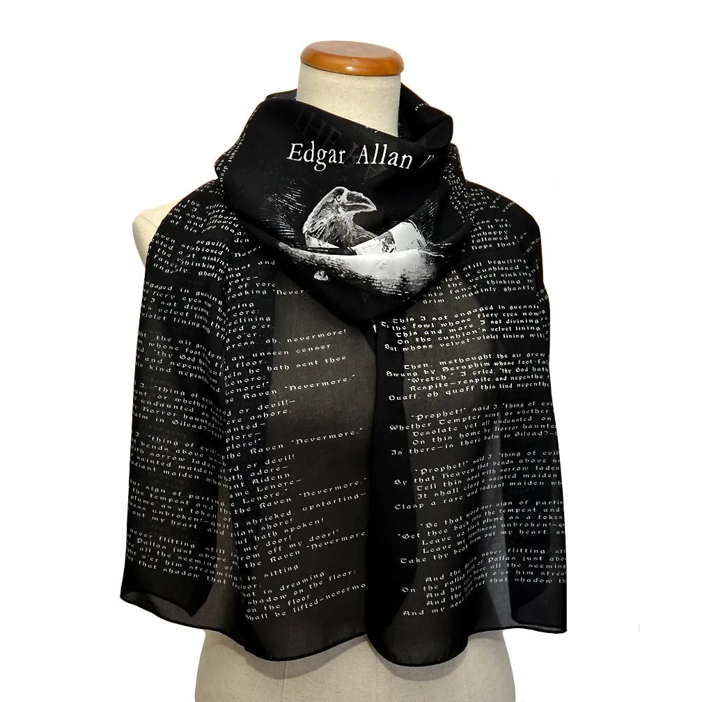 The Raven by Edgar Allan Poe  Chiffon scarf. Black scarf, Goth scarf, Gothic Scarf, Emo Scarf, Nevermore.