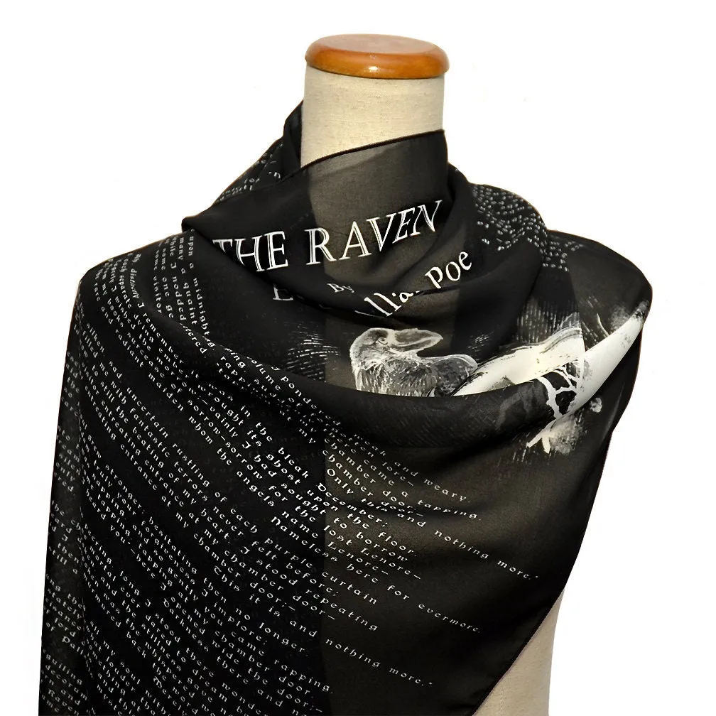 The Raven by Edgar Allan Poe  Chiffon scarf. Black scarf, Goth scarf, Gothic Scarf, Emo Scarf, Nevermore.