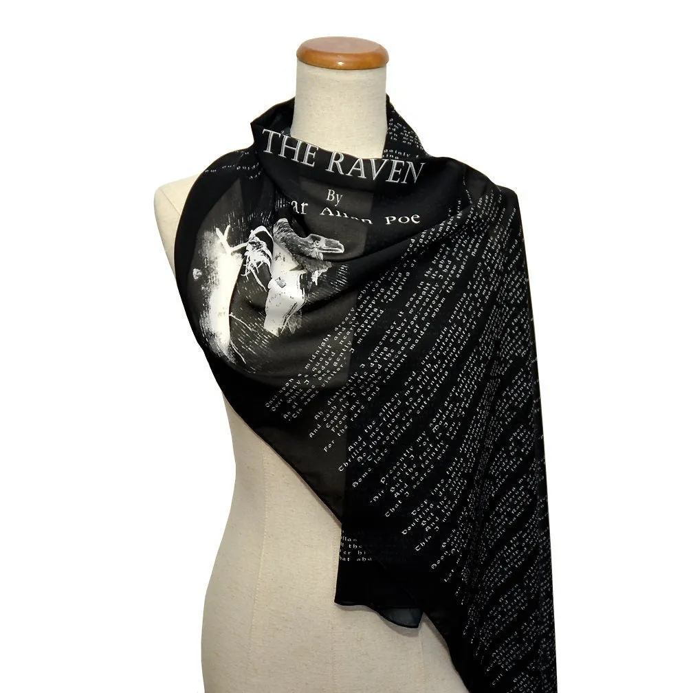 The Raven by Edgar Allan Poe  Chiffon scarf. Black scarf, Goth scarf, Gothic Scarf, Emo Scarf, Nevermore.