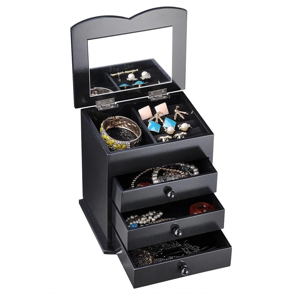 TheLAShop Mirrored Jewelry Box Case Ring Earring Organizer Black/ White