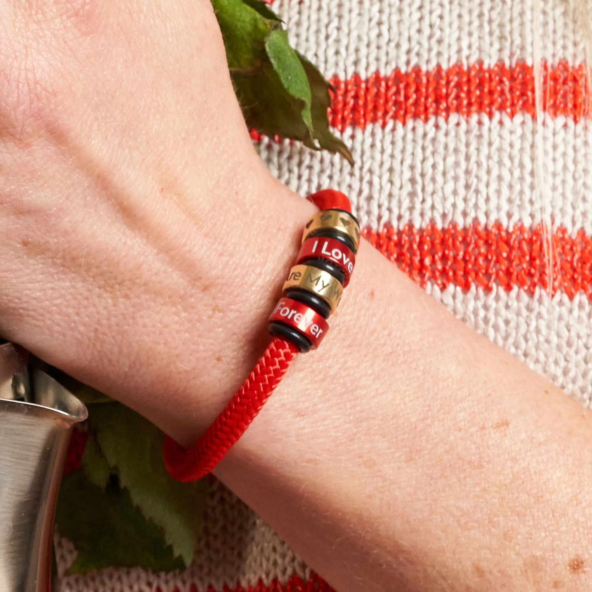 This Woman Runs OceanYarn NOTCH Bracelet - Coral Crush with Blue Clasp