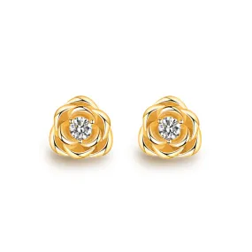 Three Prongs Round Zircon Rose Silver Stud Earrings for Women