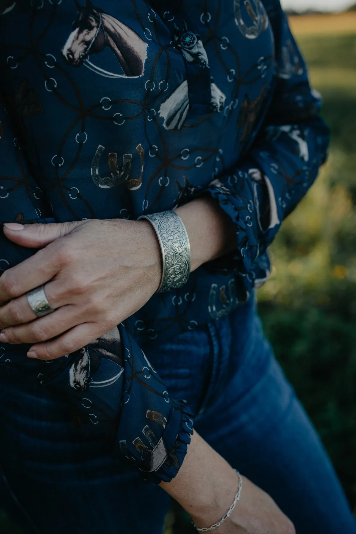 Tooled Engraved Sterling Silver Cuff