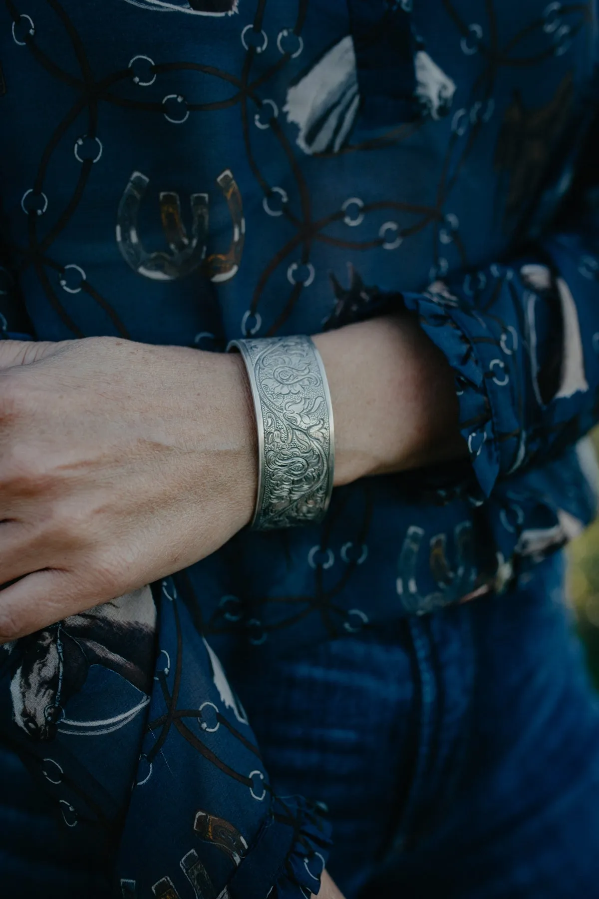 Tooled Engraved Sterling Silver Cuff