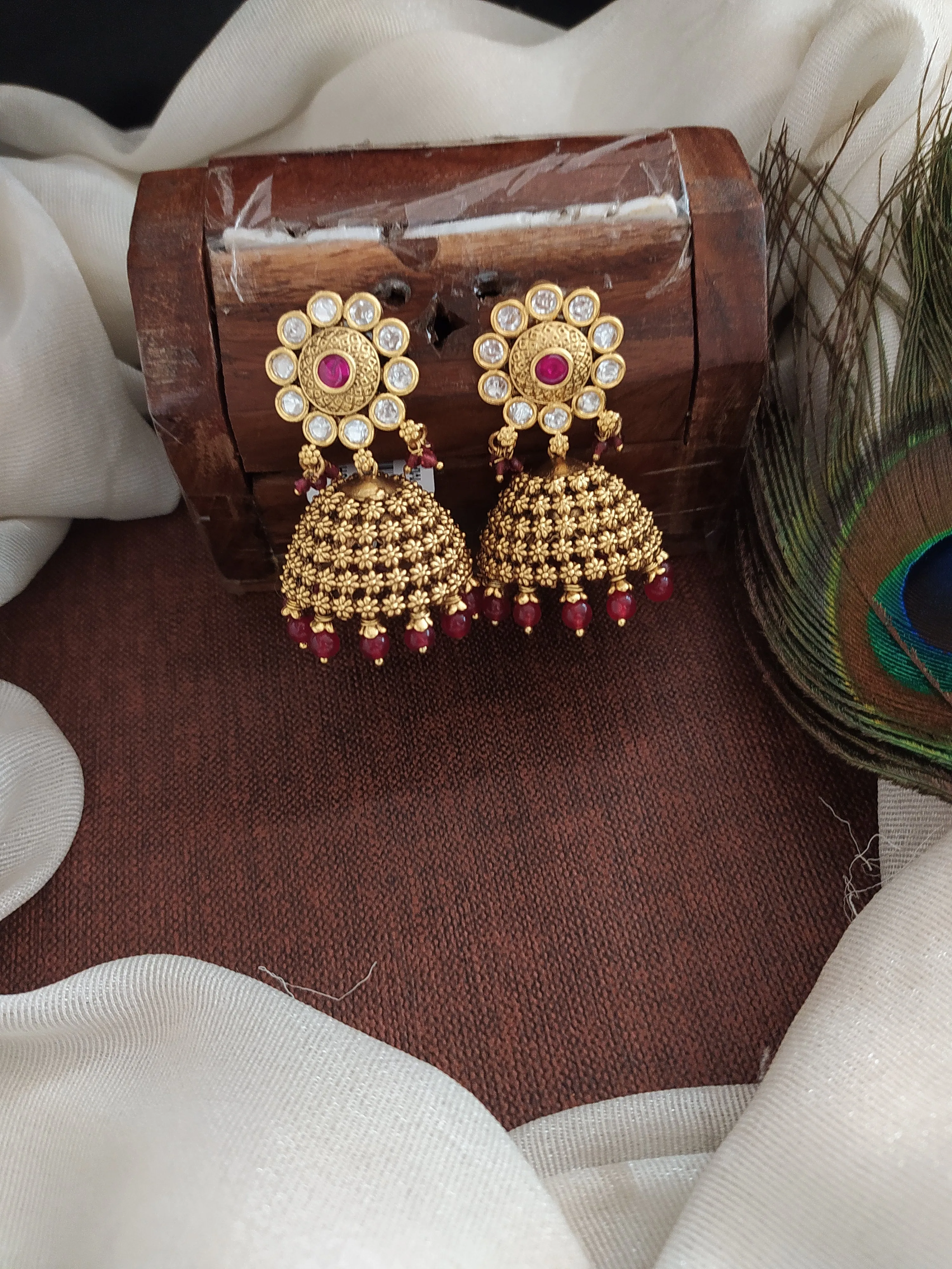 Traditional antique Kundan Elegance Floral Jhumki Earrings