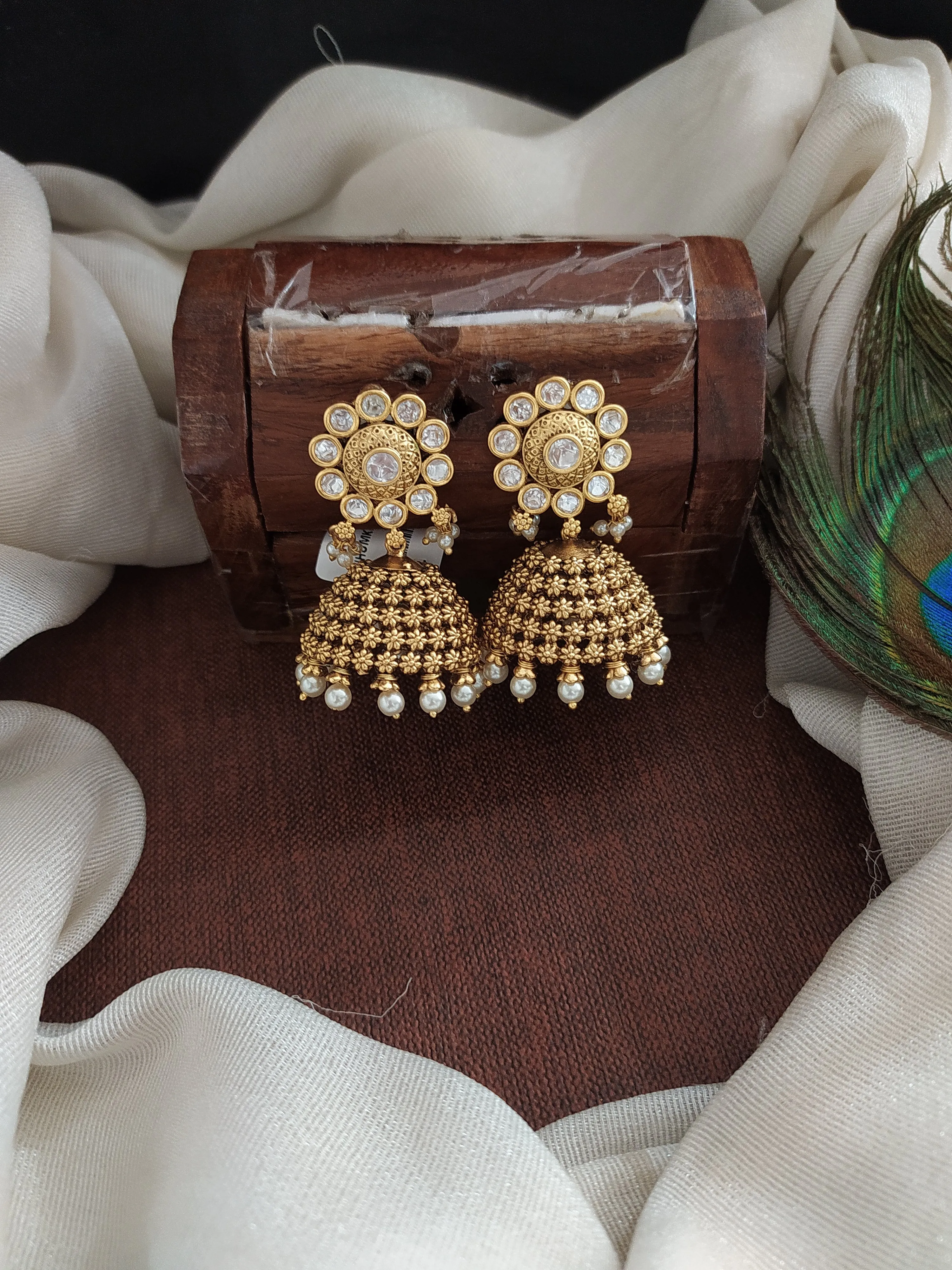 Traditional antique Kundan Elegance Floral Jhumki Earrings