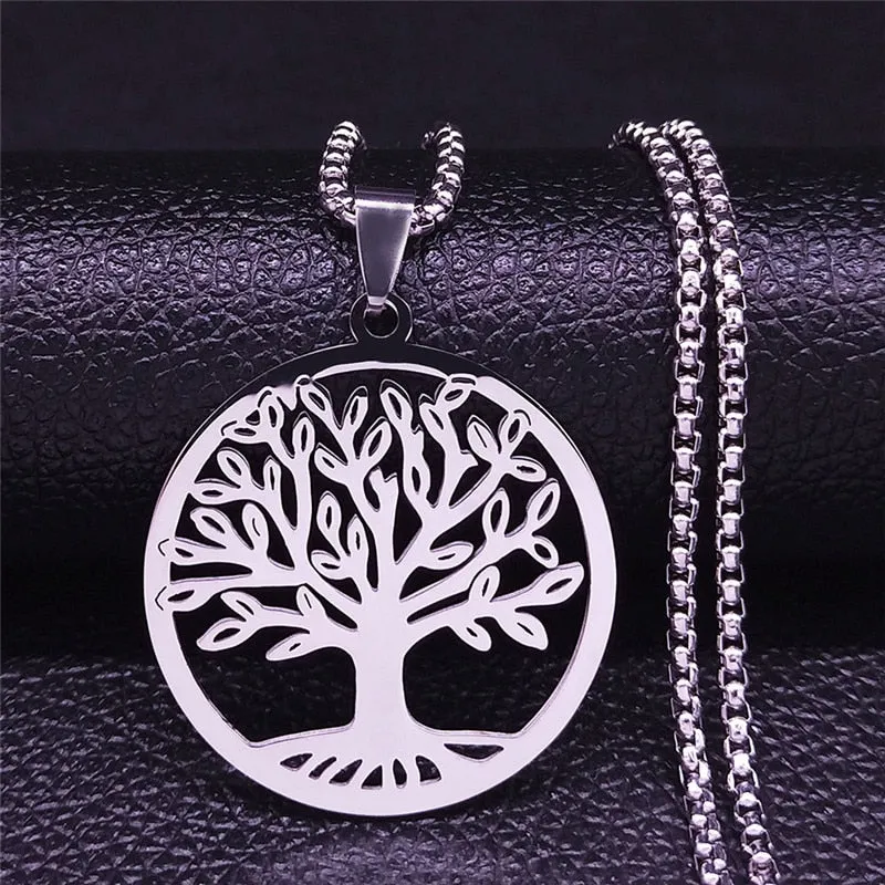 Tree of Life Stainless Steel Necklace for Women Silver Color Necklaces Jewelry