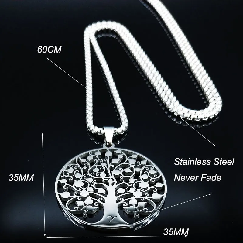 Tree of Life Stainless Steel Necklace for Women Silver Color Necklaces Jewelry