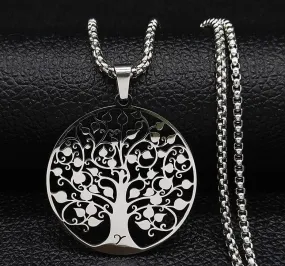 Tree of Life Stainless Steel Necklace for Women Silver Color Necklaces Jewelry