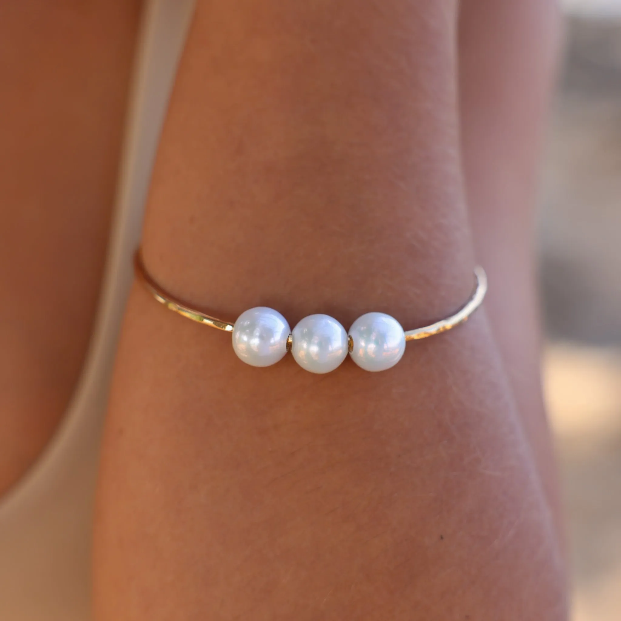 Triple White Pearl Bangle