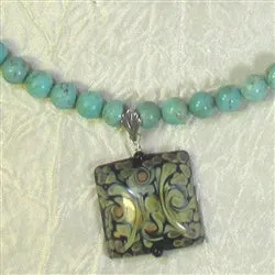 Turquoise Necklace with Handmade Fair Trade  Artisan  Pendant