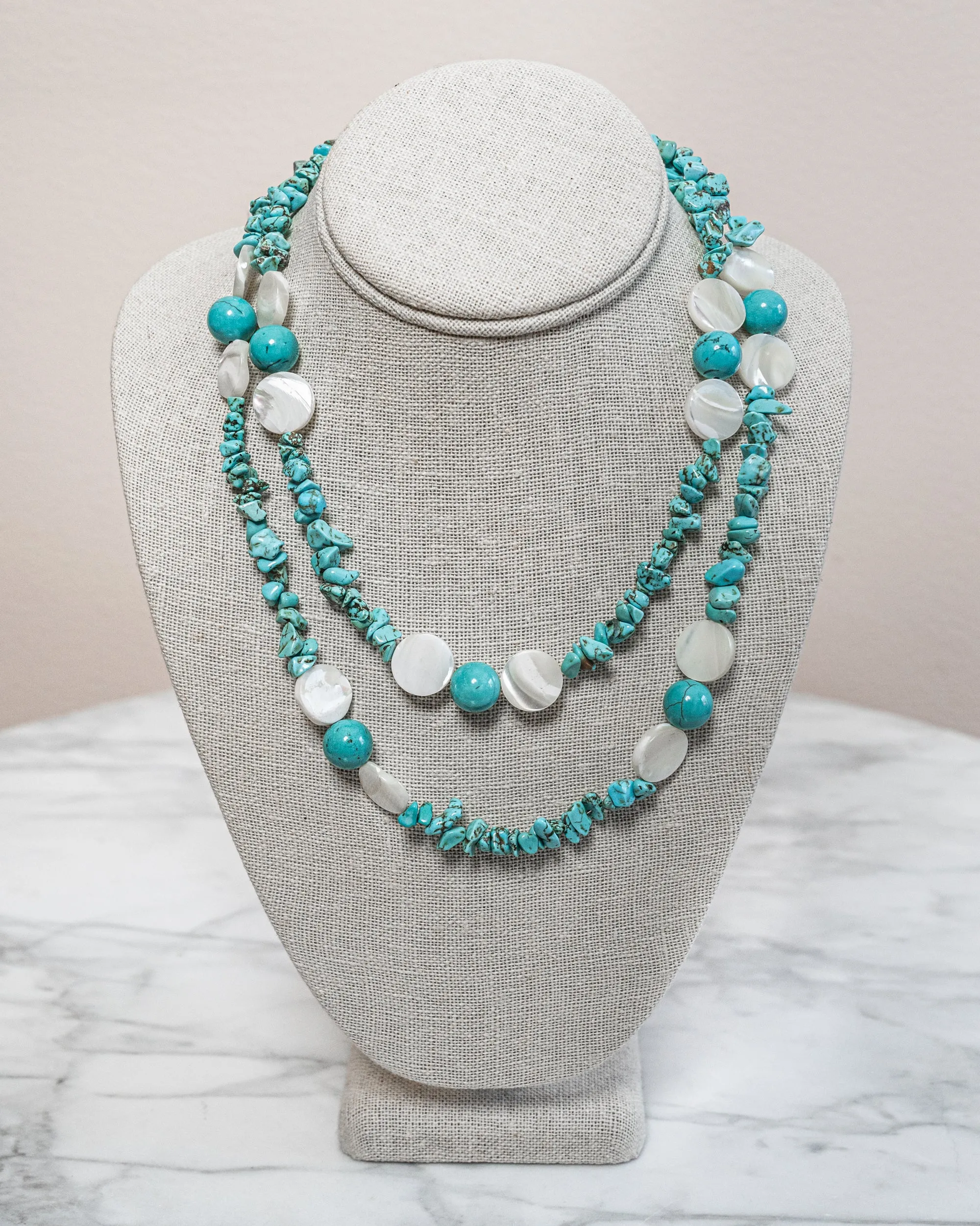 Turquoise Pearl Disc Necklace