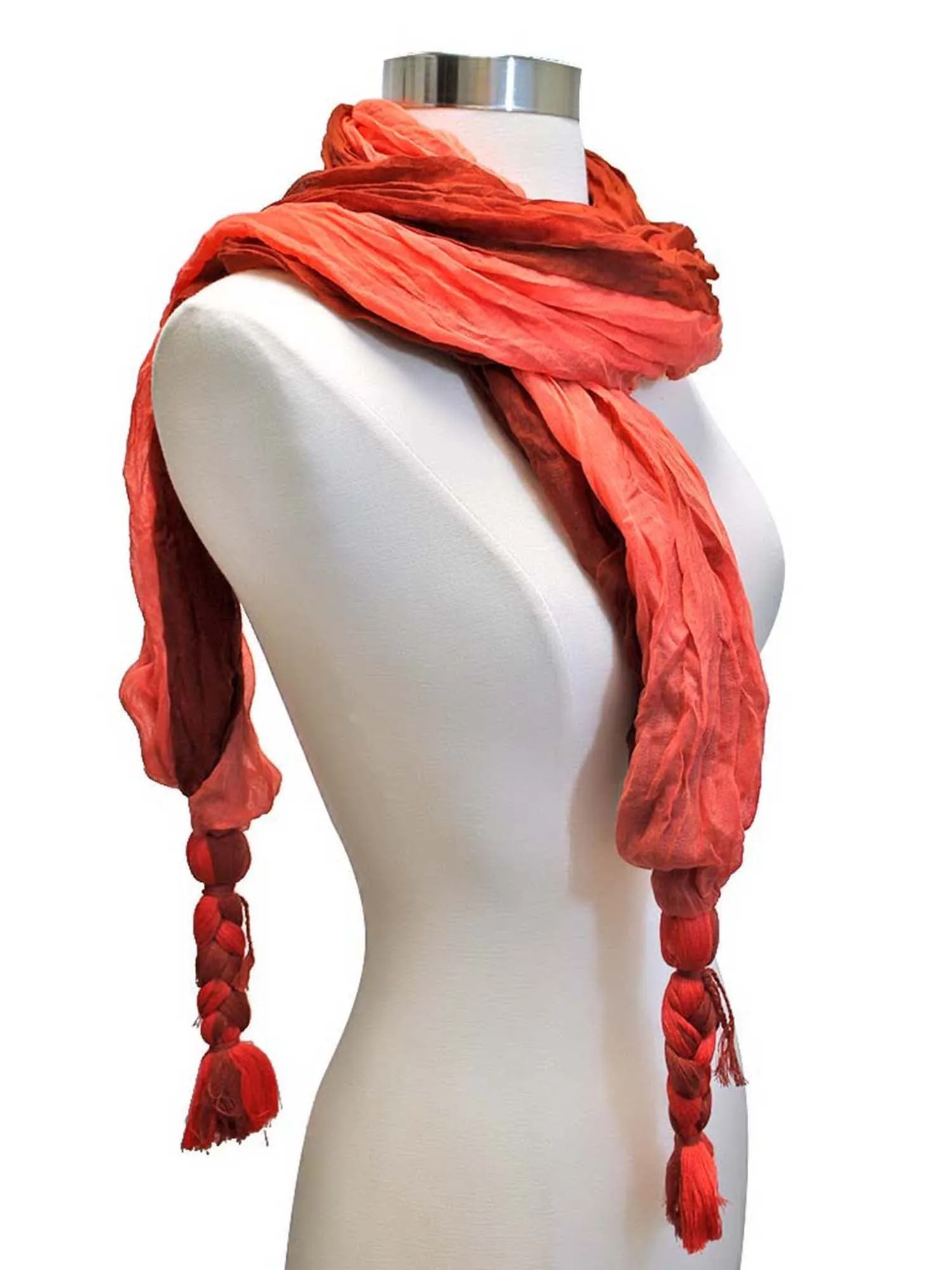 Two-Tone Crinkle Scarf With Tassels