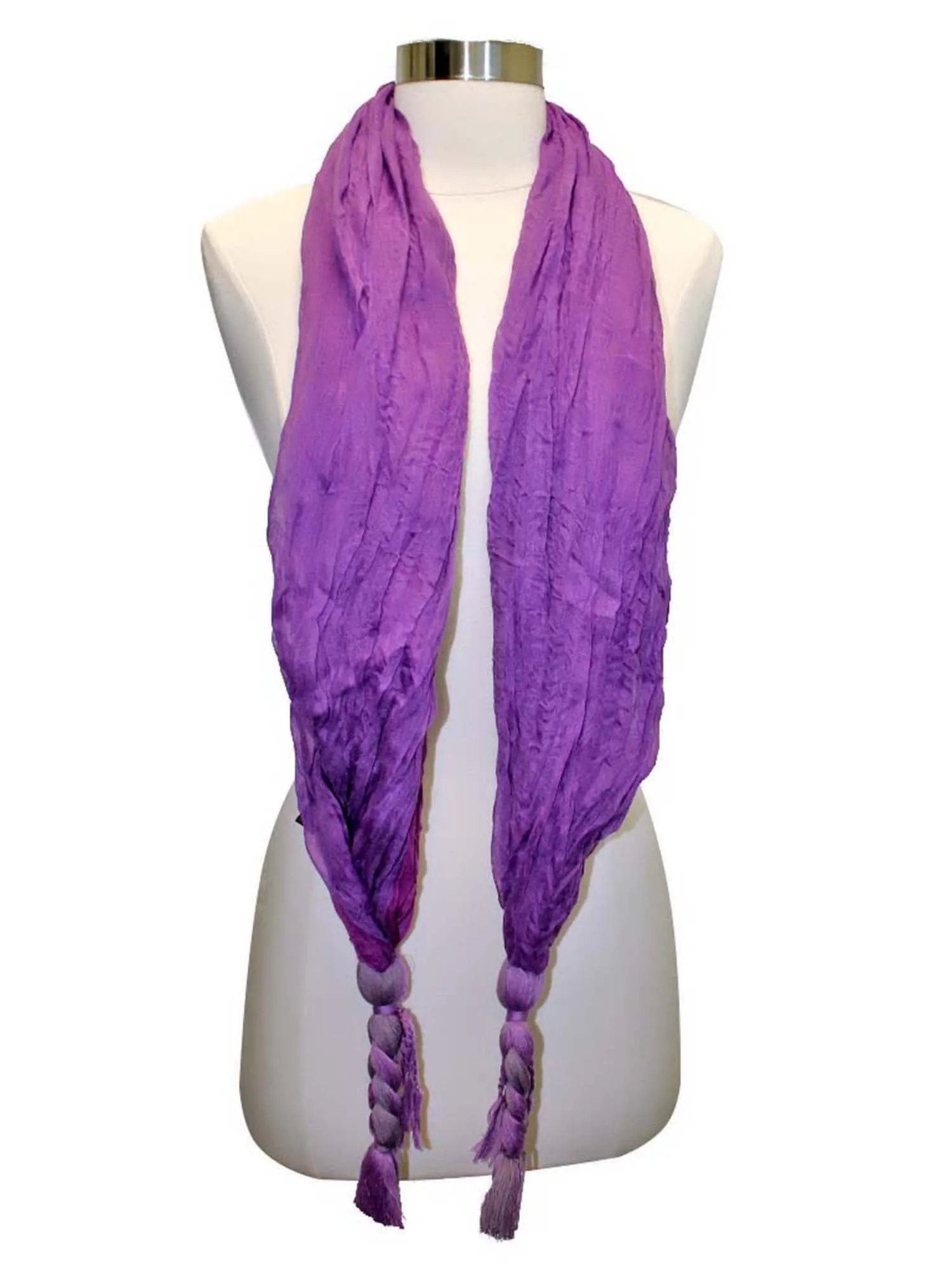 Two-Tone Crinkle Scarf With Tassels