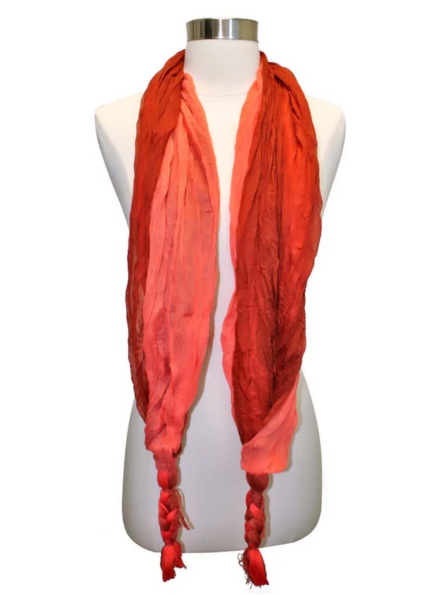 Two-Tone Crinkle Scarf With Tassels