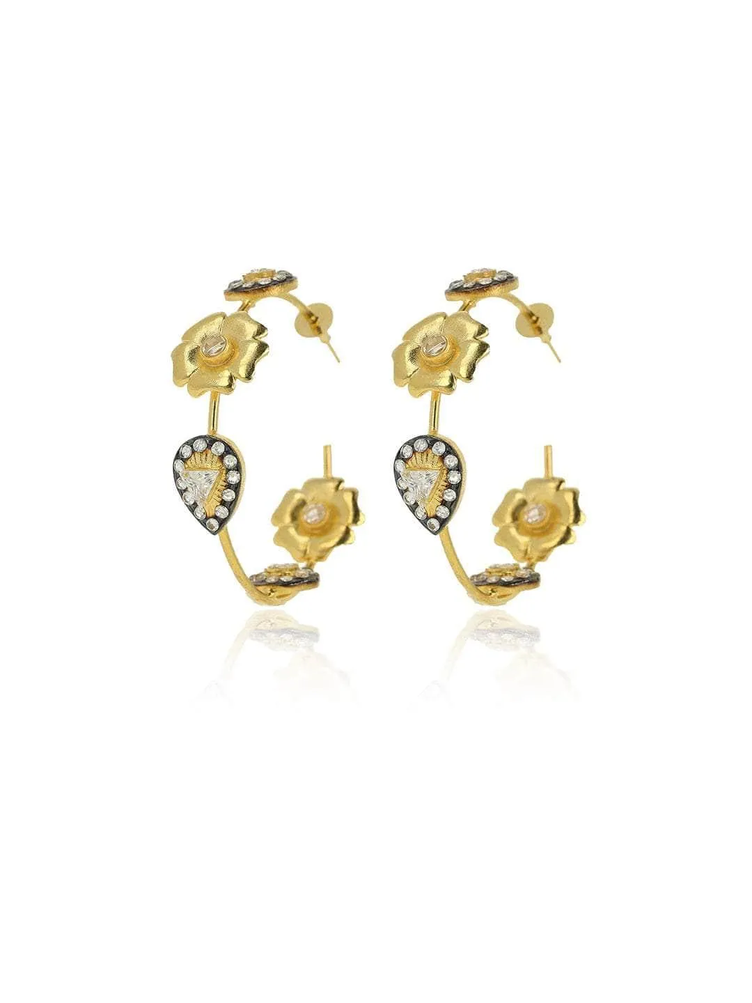 Two Tonned Flower Diamond Hoop Earring