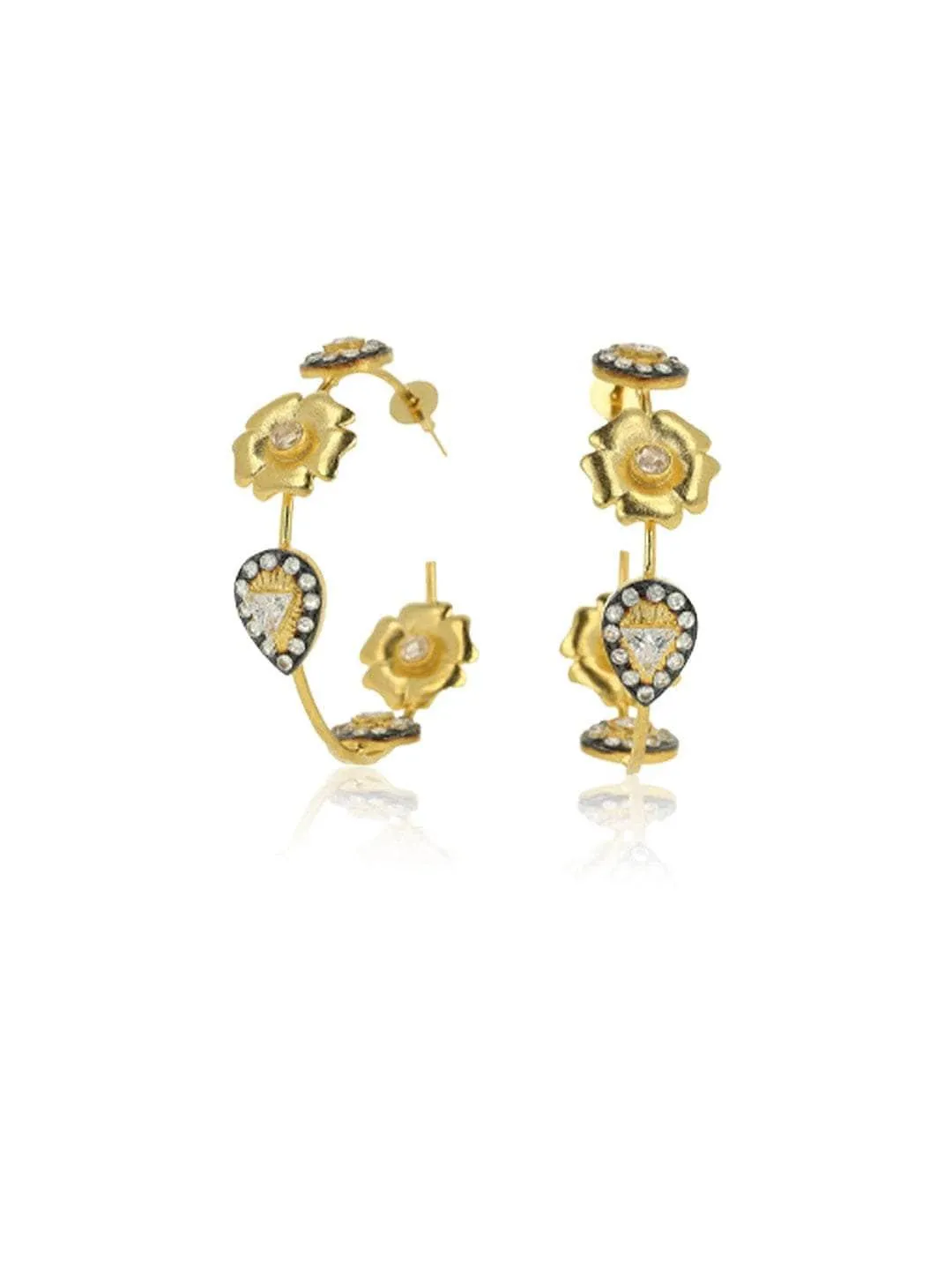 Two Tonned Flower Diamond Hoop Earring