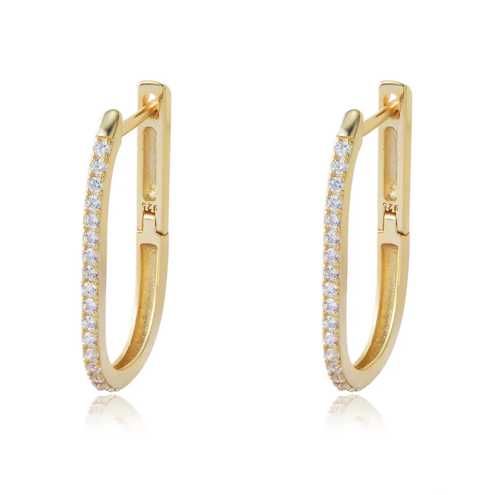 U-shaped with Half Zircon Silver Studs Earrings for Women